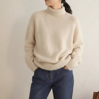 Relaxed cosy turtleneck cashmere sweater for women | Casvian -9