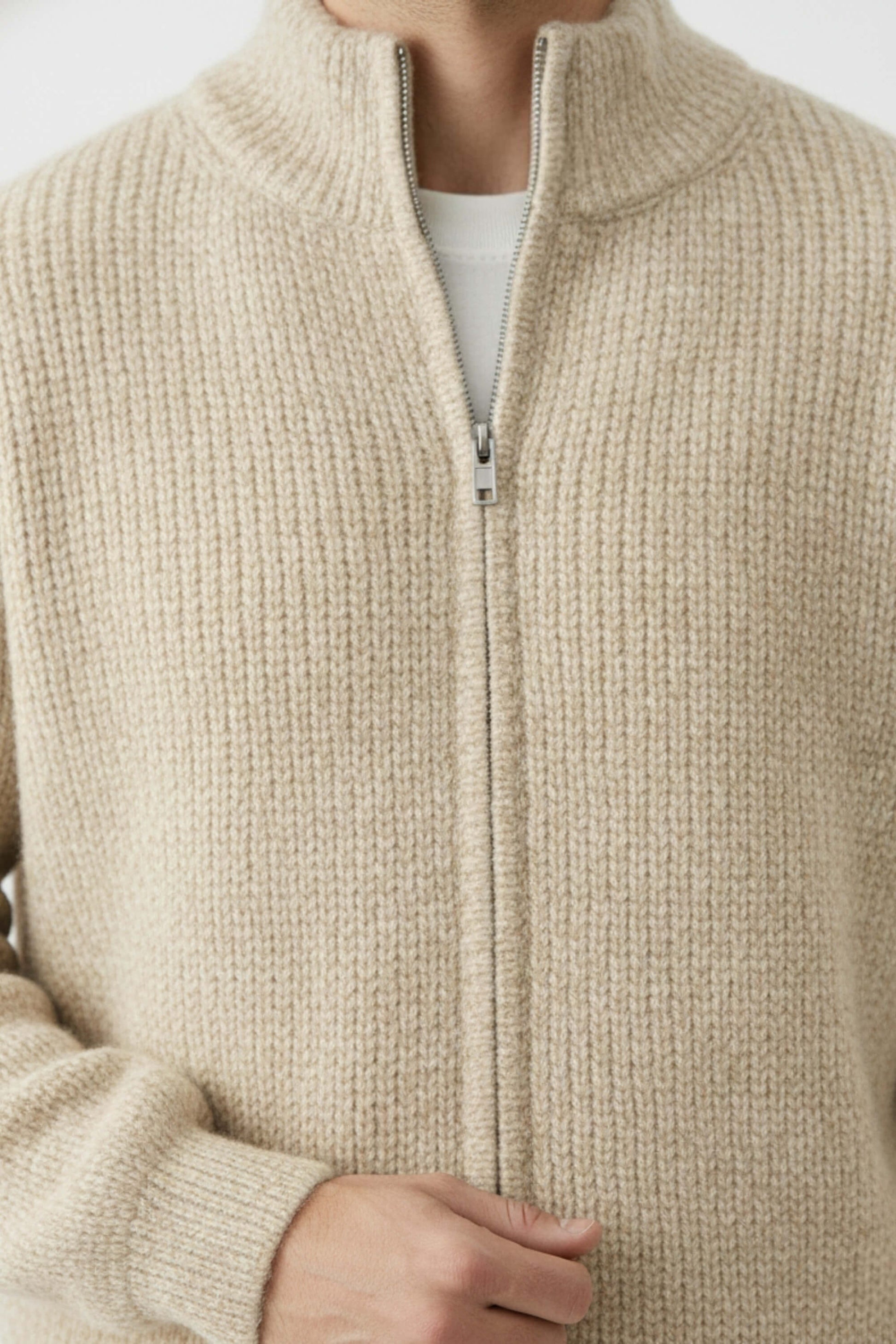 Full-zip stand-collar knit jacket for men -7