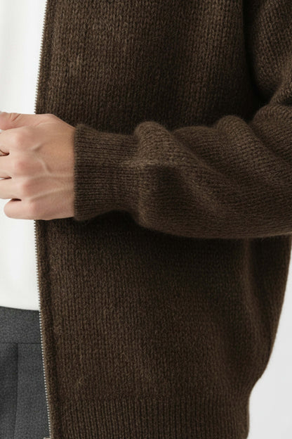 Heated Zip knit jumper with stand collar for men | Caurelle