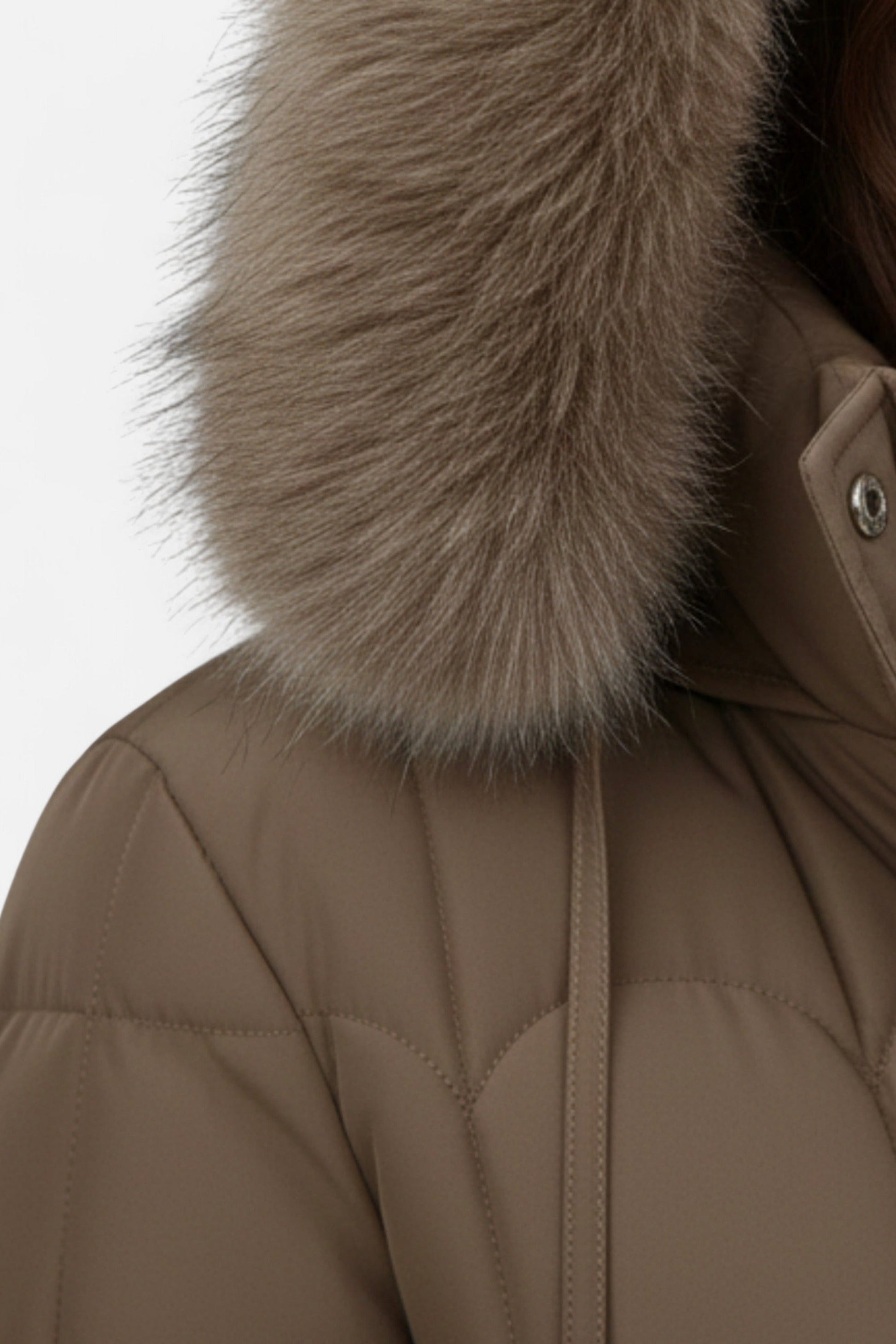 Long hooded puffer coat with drawstring waist for women -5