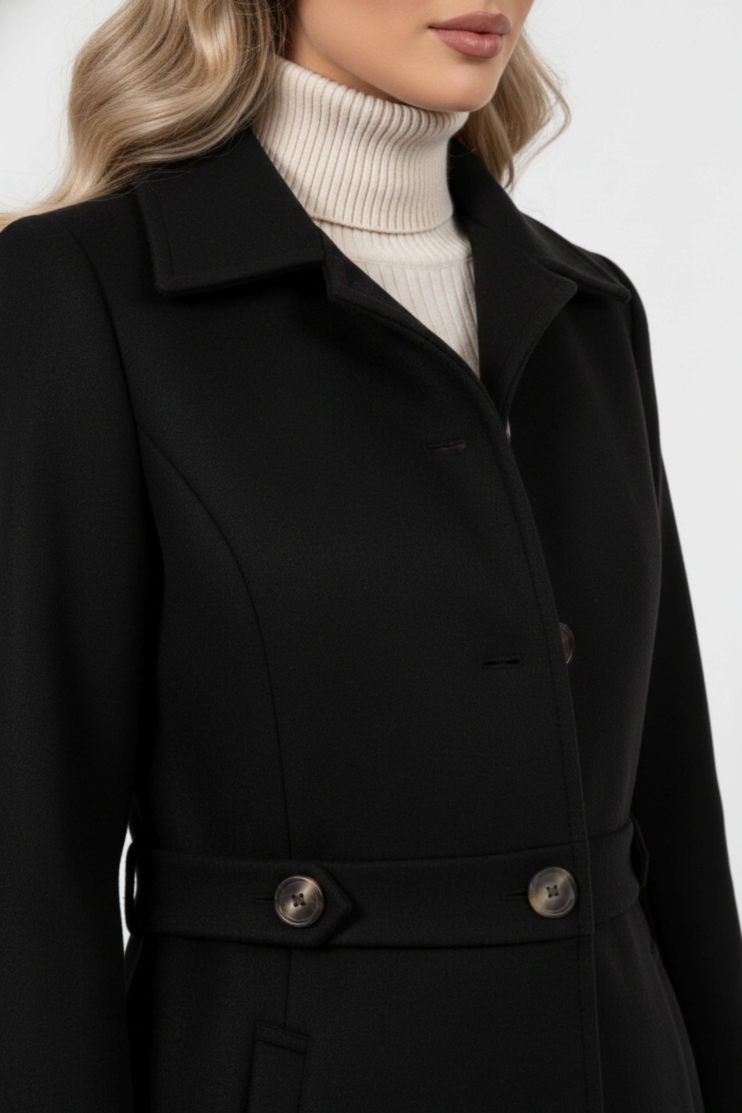Haven Elegant buttoned winter coat with belted waist for women | Caurelle