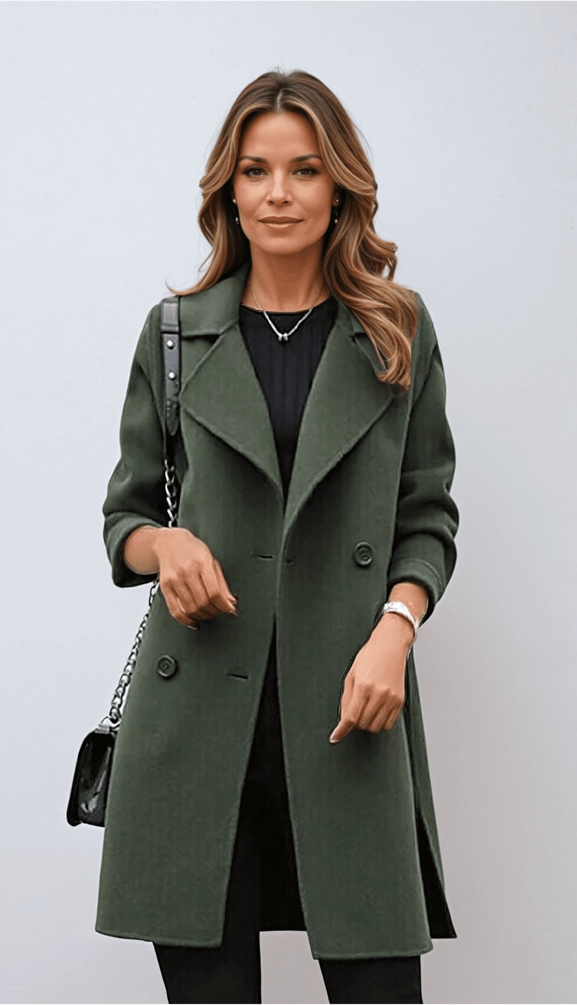 Elegant double-breasted wool coat for women -1
