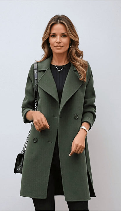 Elegant double-breasted wool coat for women -1
