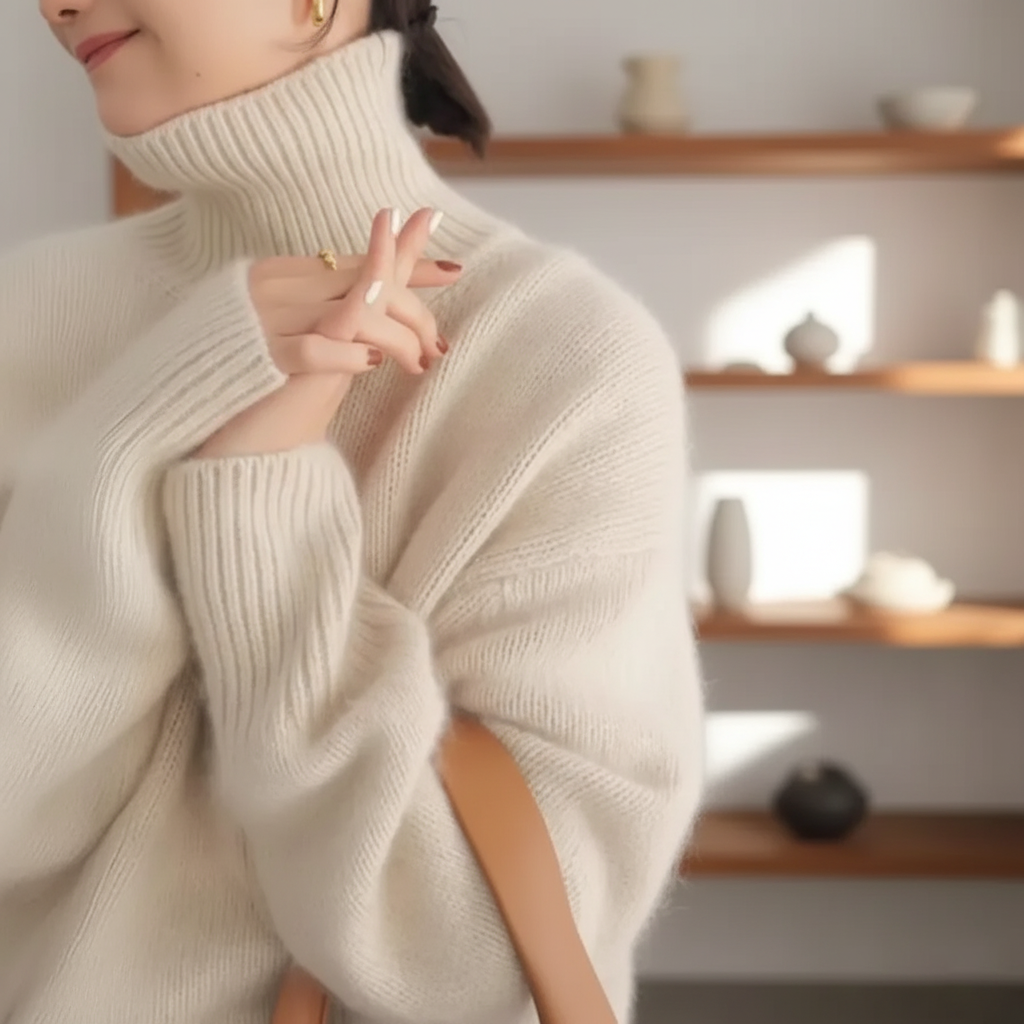 Relaxed cosy turtleneck cashmere sweater for women | Casvian -4