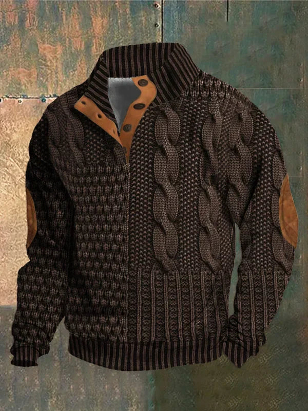 Napped Knitted jumper with elbow-patch detail for men | Finn