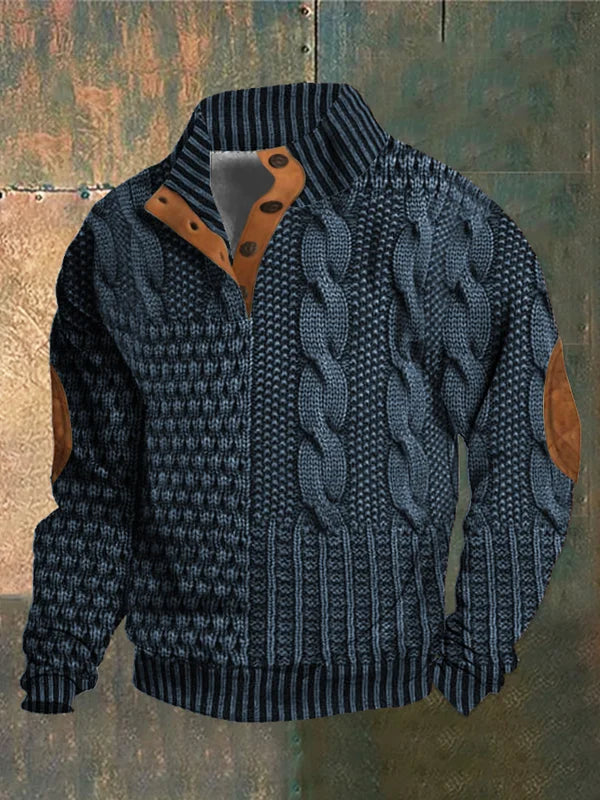 Napped Knitted jumper with elbow-patch detail for men | Finn