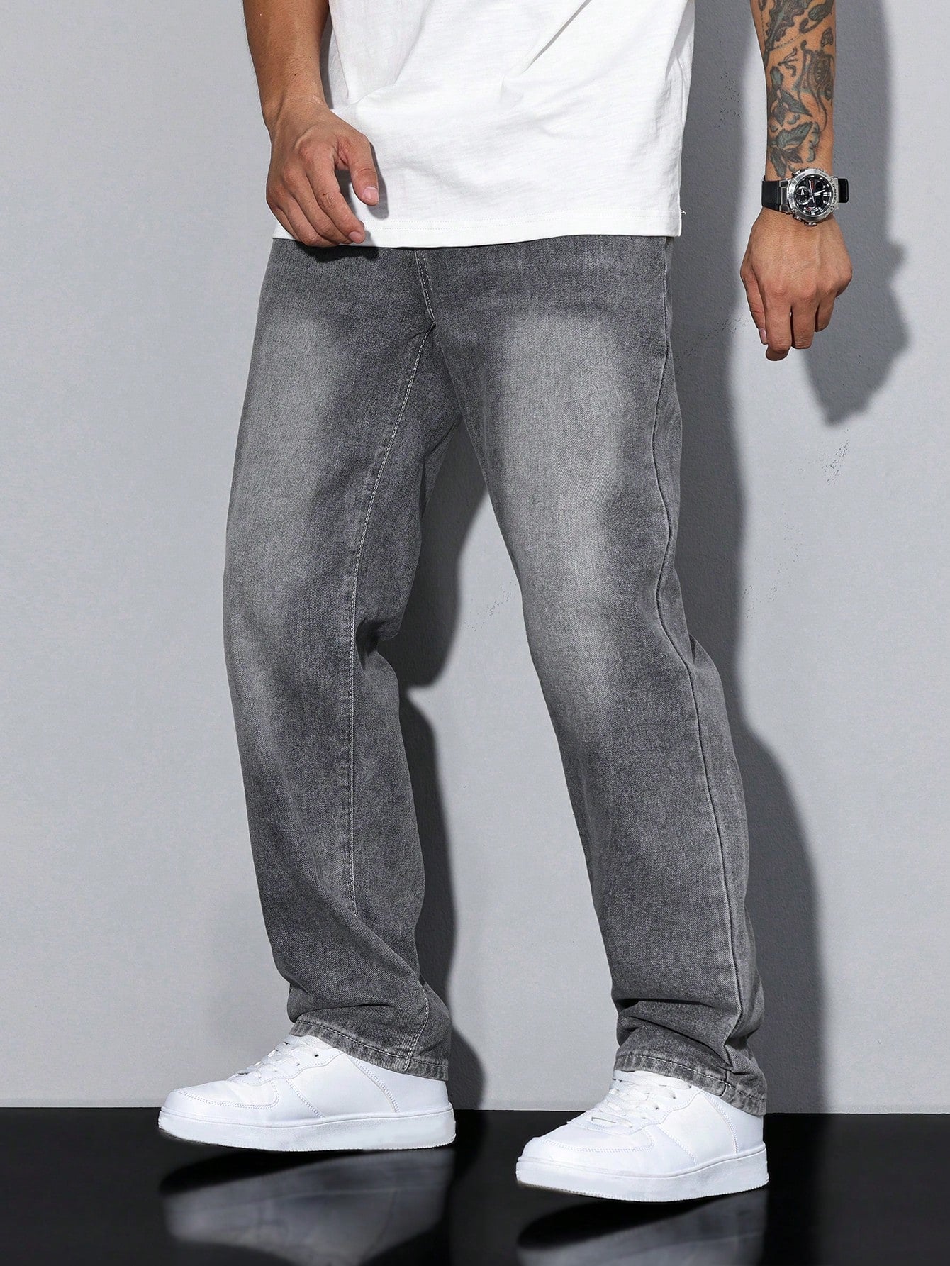Relaxed wide-leg casual winter jeans for men -10