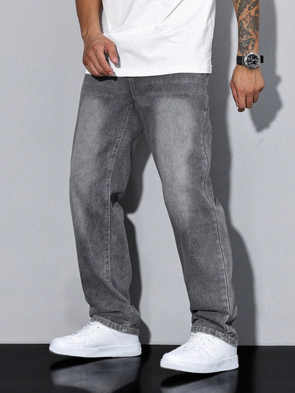 Relaxed wide-leg casual winter jeans for men -10