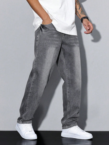 Relaxed wide-leg casual winter jeans for men -11