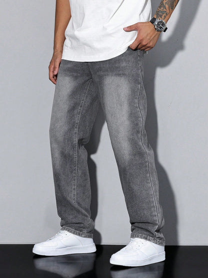 Relaxed wide-leg casual winter jeans for men -12