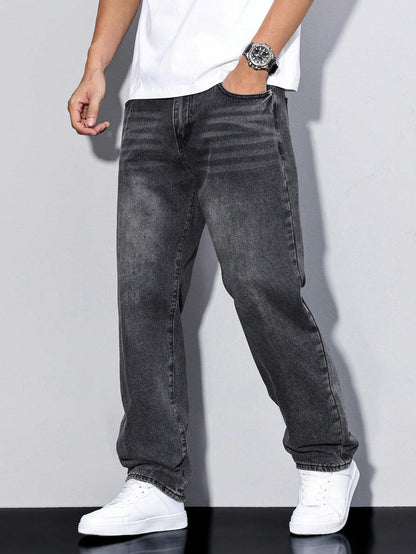 Relaxed wide-leg casual winter jeans for men -13