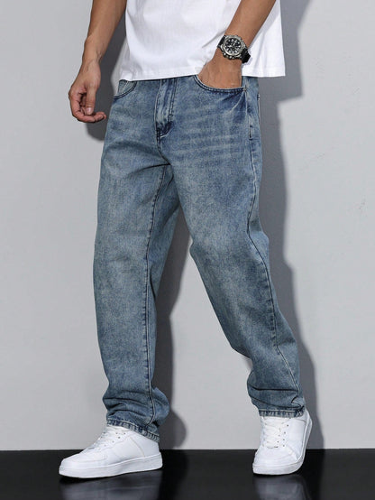 Relaxed wide-leg casual winter jeans for men -14