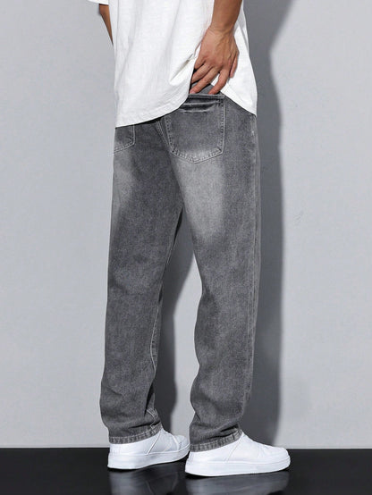 Relaxed wide-leg casual winter jeans for men -9