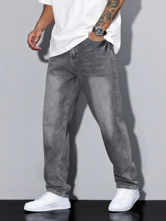 Relaxed wide-leg casual winter jeans for men -1