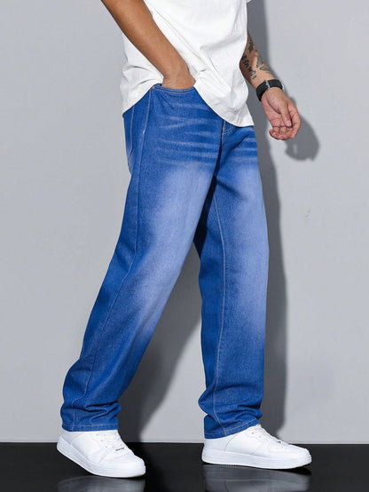 Relaxed wide-leg casual winter jeans for men -4