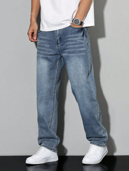 Relaxed wide-leg casual winter jeans for men -5