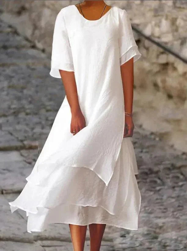 Flowy A-line layered midi dress for women | Jasmine -2