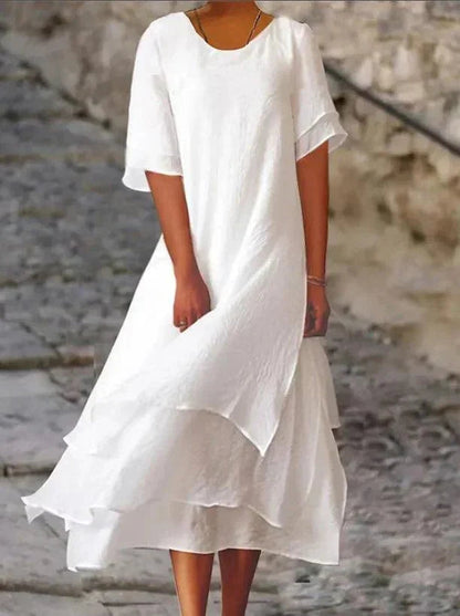 Flowy A-line layered midi dress for women | Jasmine -2