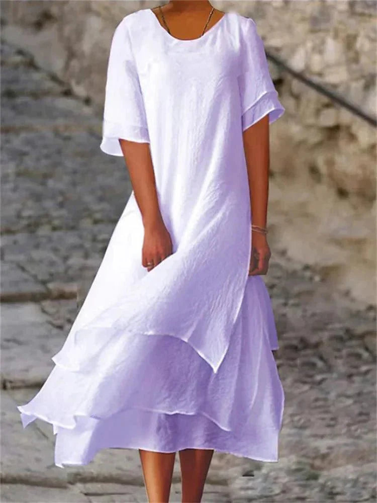 Flowy A-line layered midi dress for women | Jasmine -3