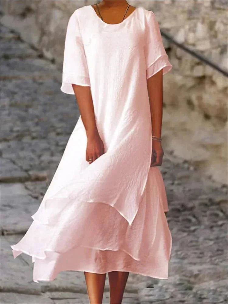 Flowy A-line layered midi dress for women | Jasmine -5