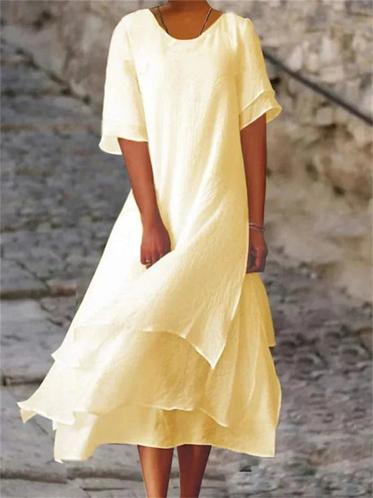 Flowy A-line layered midi dress for women | Jasmine -1