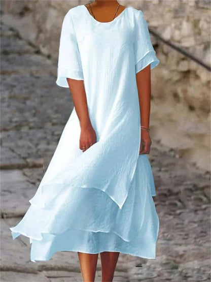 Flowy A-line layered midi dress for women | Jasmine -4