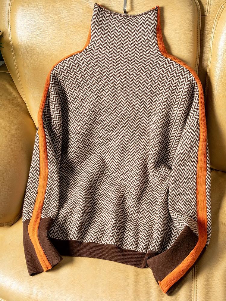 Contrast stripe roll-neck jumper for women | Helena -4