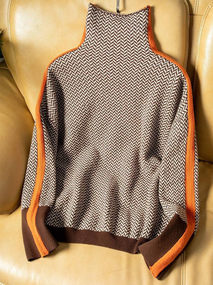Contrast stripe roll-neck jumper for women | Helena -4