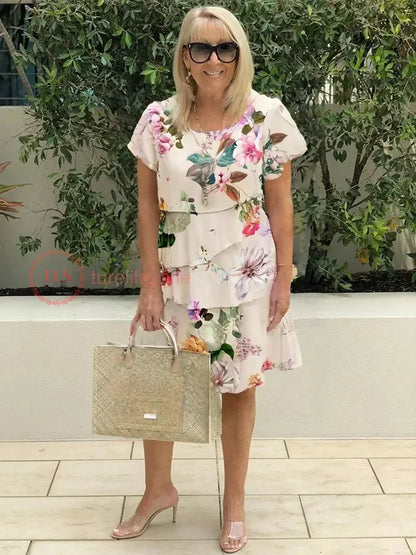 Feminine floral tiered midi dress for women | Millicent -3