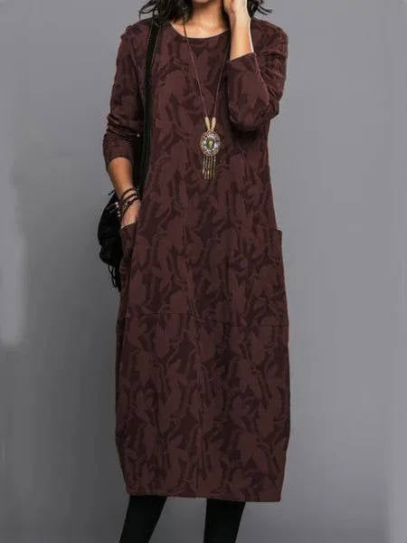Relaxed long-sleeve midi dress with pockets for women -8