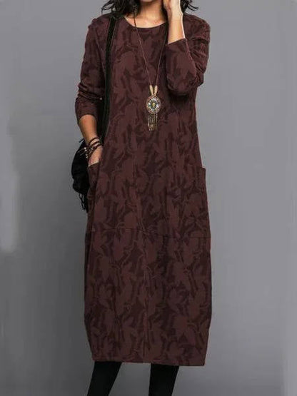 Relaxed long-sleeve midi dress with pockets for women -8