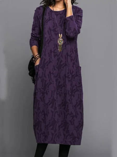 Relaxed long-sleeve midi dress with pockets for women -7