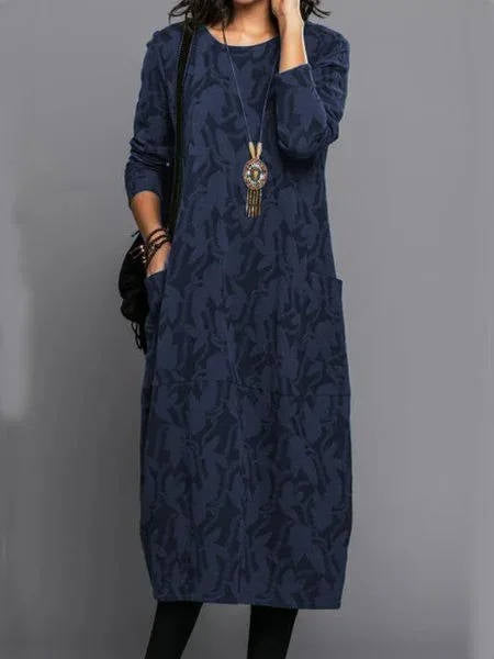 Relaxed long-sleeve midi dress with pockets for women -4