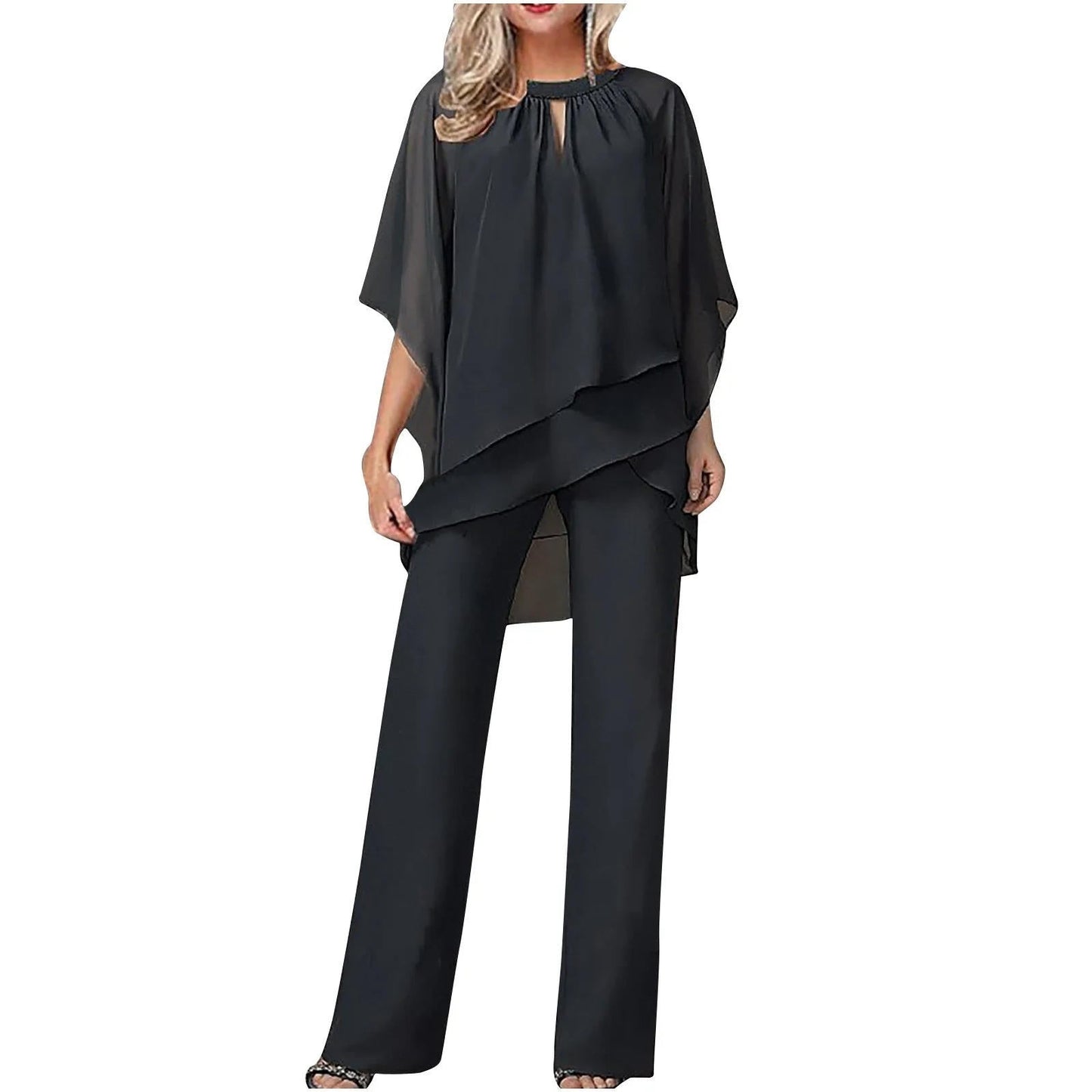 Elegant chiffon formal festive pantsuit for women -3