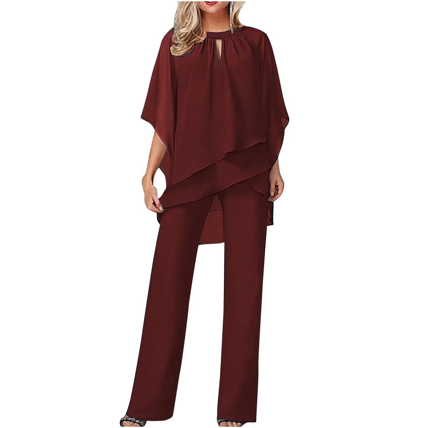 Elegant chiffon formal festive pantsuit for women -2