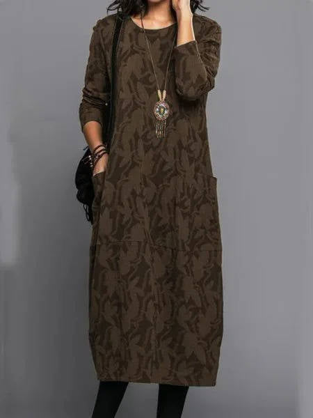 Relaxed long-sleeve midi dress with pockets for women -5