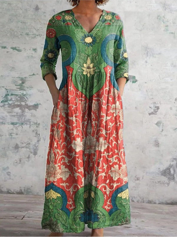 Vintage floral maxi occasion dress for women | Veloraine -1