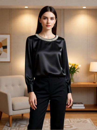 Elegant round-neck everyday top for women | Perlisse -11
