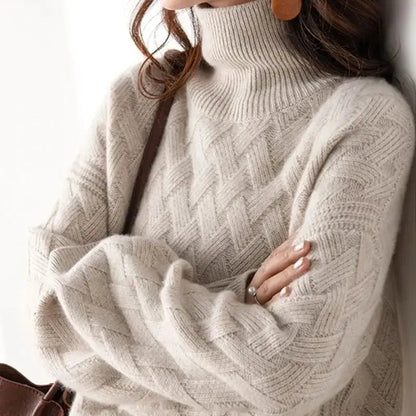 Textured ribbed turtleneck jumper for women | Isabella -2