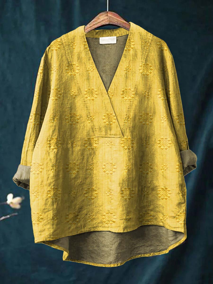 Boxy Embroidered blouse with V-neck silhouette for women | Cara