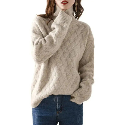 Textured ribbed turtleneck jumper for women | Isabella -3