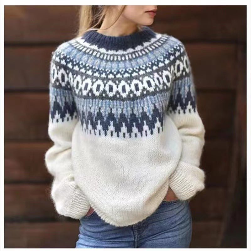 Cosy fair isle crewneck jumper for women -4