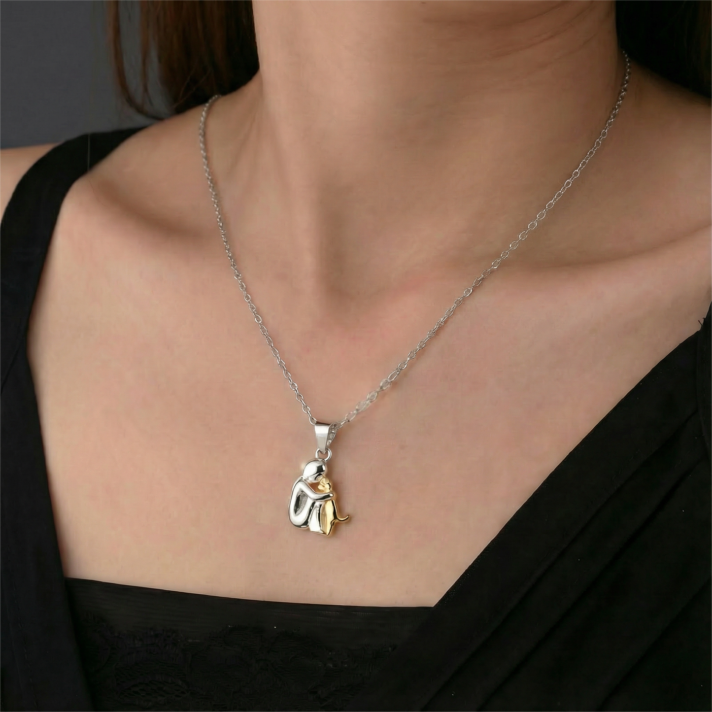 Adjustable chain dog hug pendant necklace for women | Forever -2