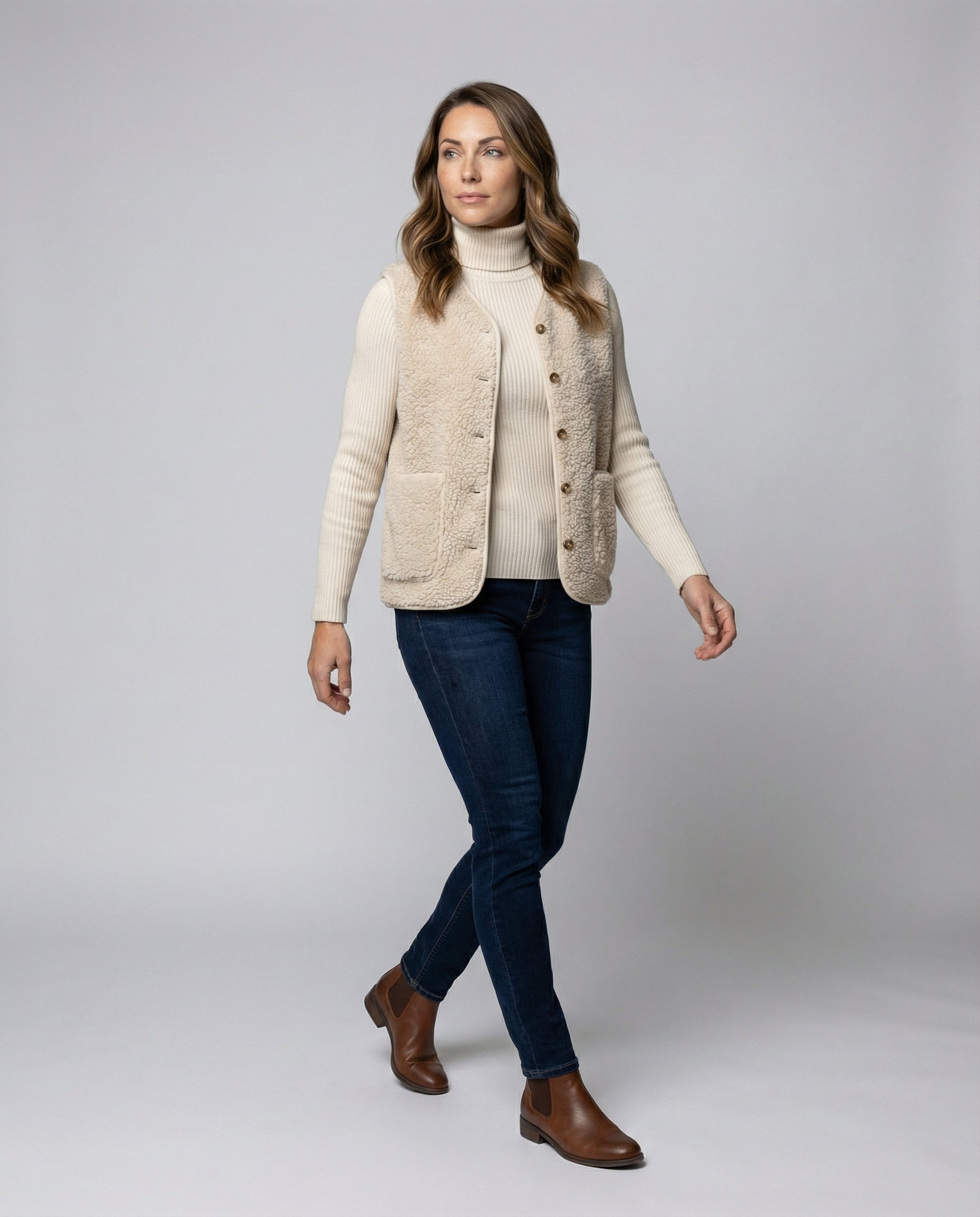 Classic lambswool sleeveless knit vest for women -1