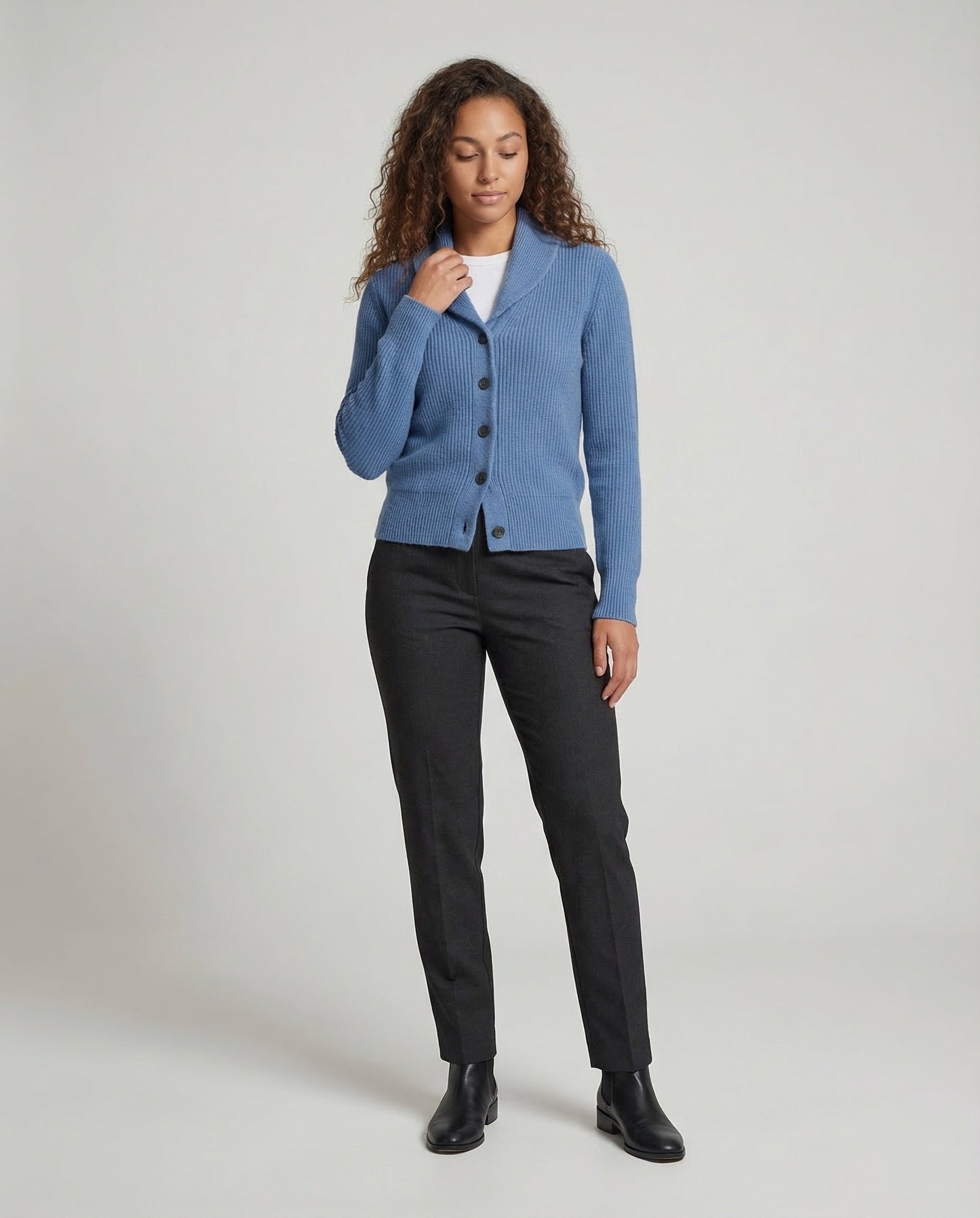 Elegant lapel-collar longline knit cardigan for women -1