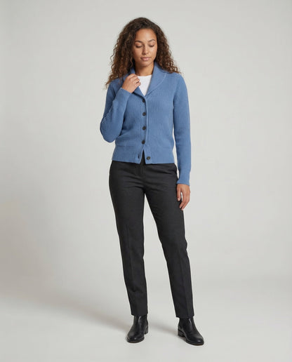 Elegant lapel-collar longline knit cardigan for women -1