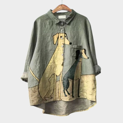 Longline Artistic button-up shirt with relaxed silhouette for women | Audrey