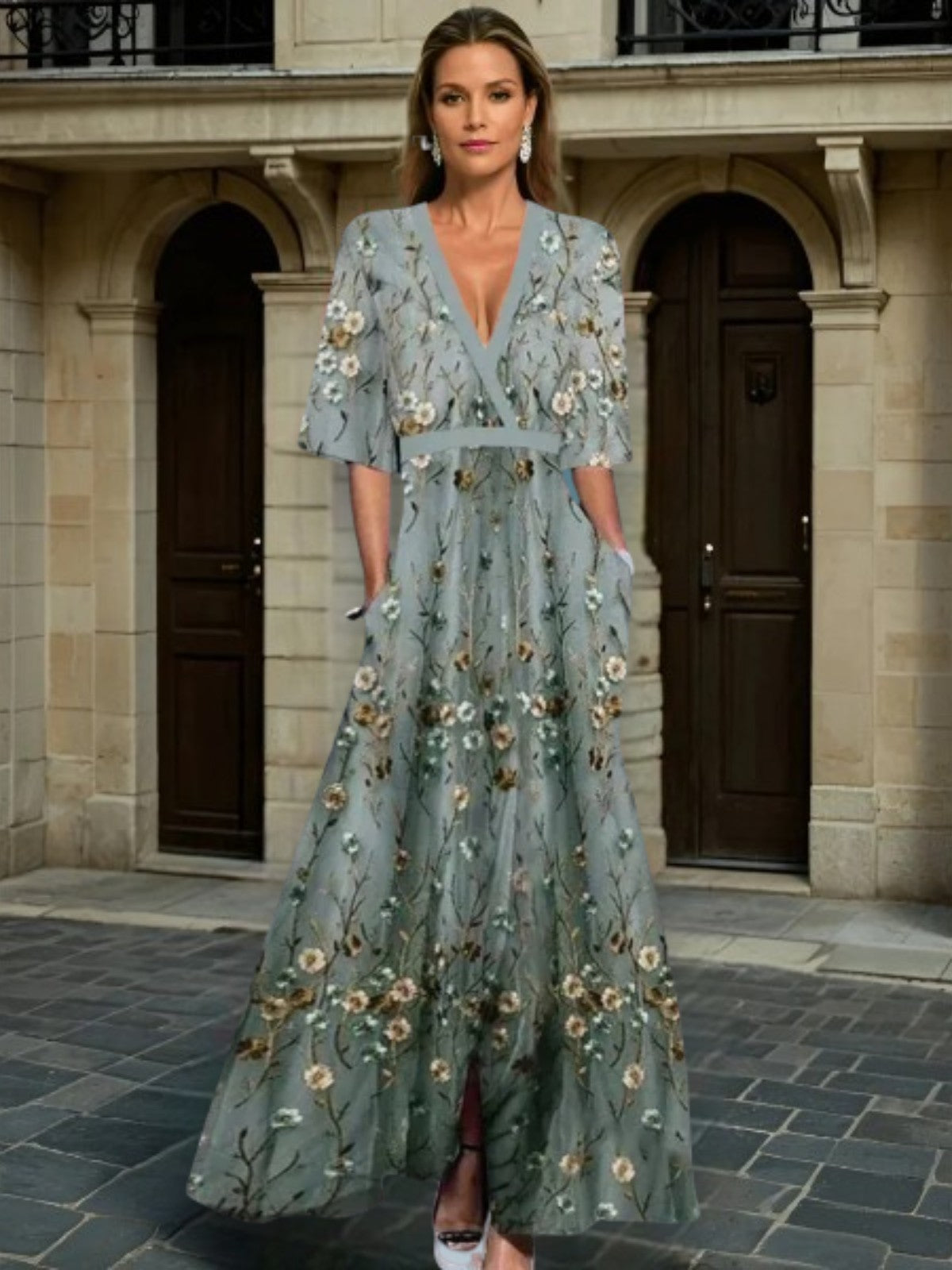 Resplendent Elegant V-neck belted boho dress for women | Hazel