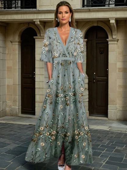 Resplendent Elegant V-neck belted boho dress for women | Hazel