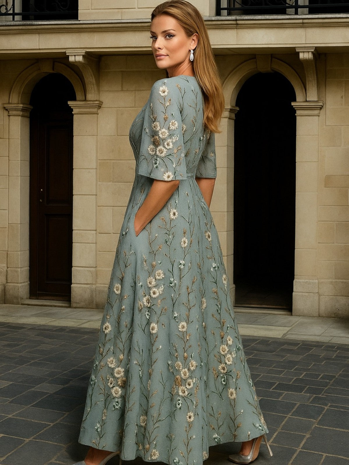 Resplendent Elegant V-neck belted boho dress for women | Hazel